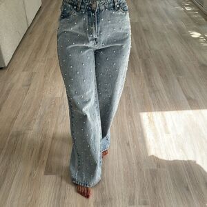 Blank NYC Light Blue Denim Pants with White Dots